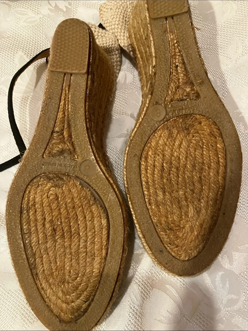 Seychelles Black and White Striped Espadrille Wedges with Ankle Tie